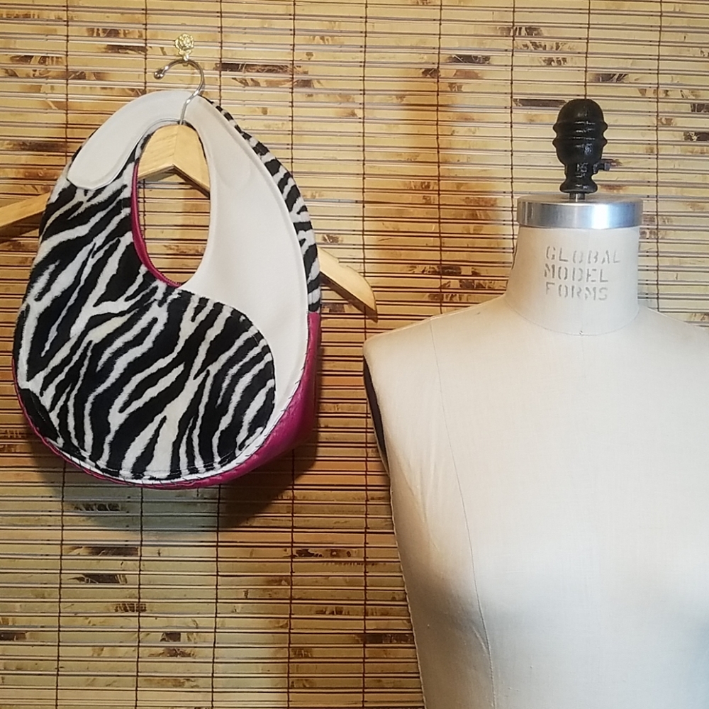 New Furry Hot Pink White Vinyl Zebra Bag